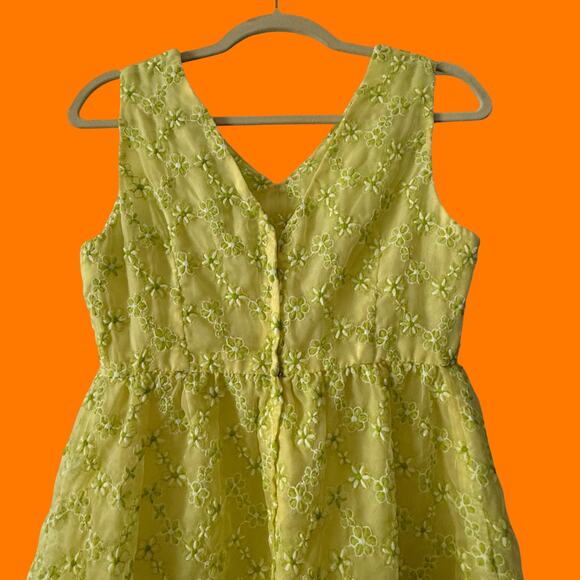 60's vintage groovy psychedelic yellow and green daisy floral maxi dress MEDIUM - Picture 6 of 7